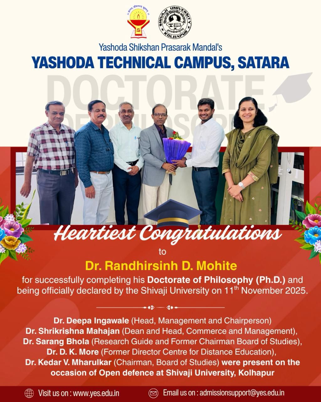 Dr. Randhirsinh D. Mohite Awarded Ph.D. by Shivaji University, Kolhapur